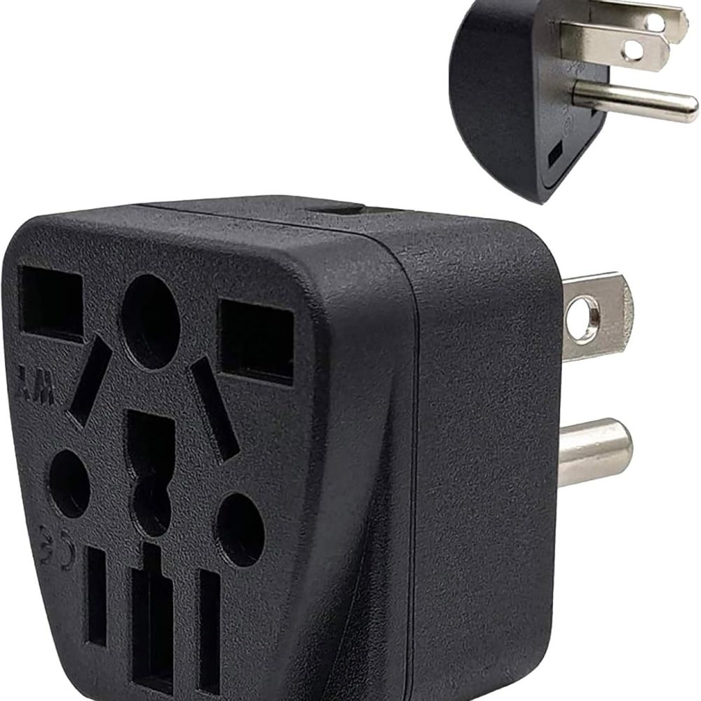 US Travel Plug Adapter EU/UK/AU/in/CN/JP/Asia/Italy/Brazil to USA (Type B), 3 Prong Grounded USA Wall Plug, International Mini Travel Adapter and Converter, Wall Outlet Power Charger Converter Black